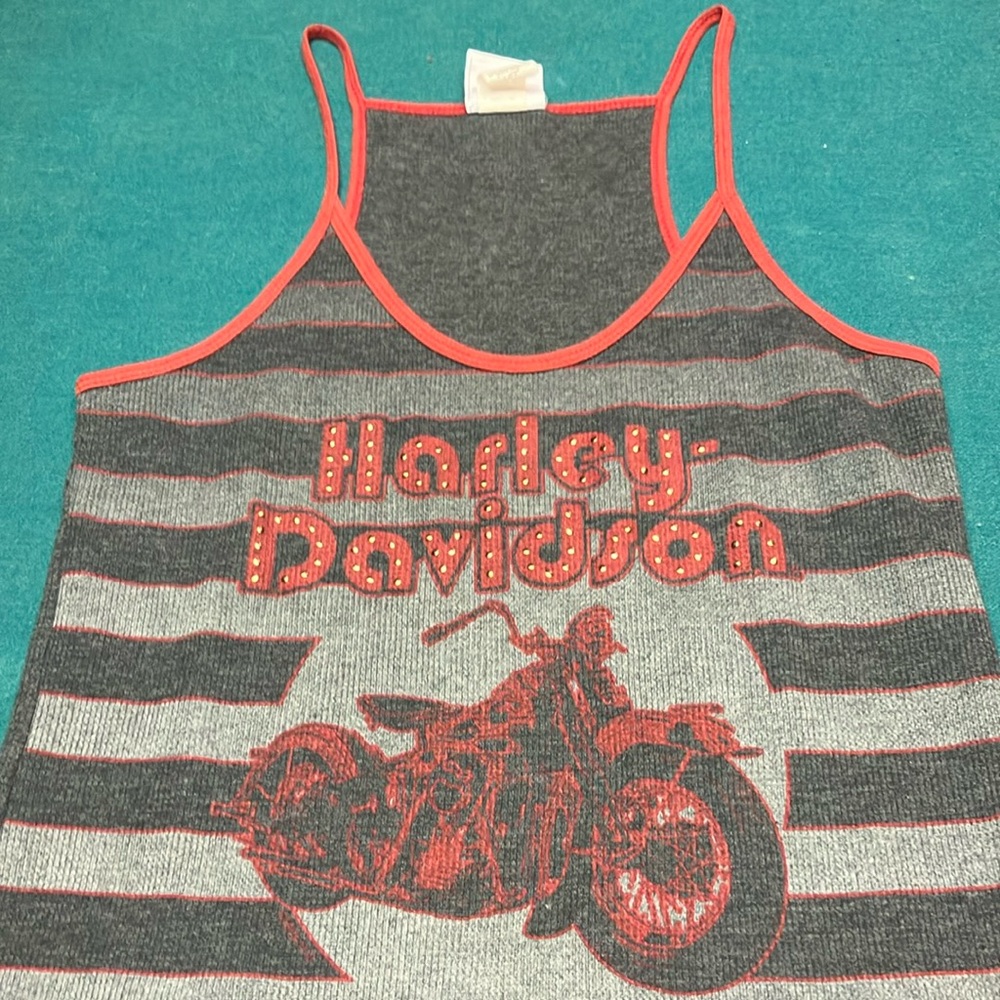 Harley-Davidson Gray and Red Camisole with Vintage Motorcycle Design